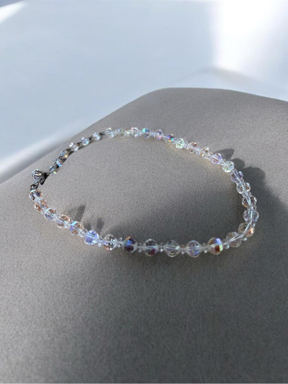 Vintage Crystal Aurora Bead Choker Necklace - Clear Iridescent